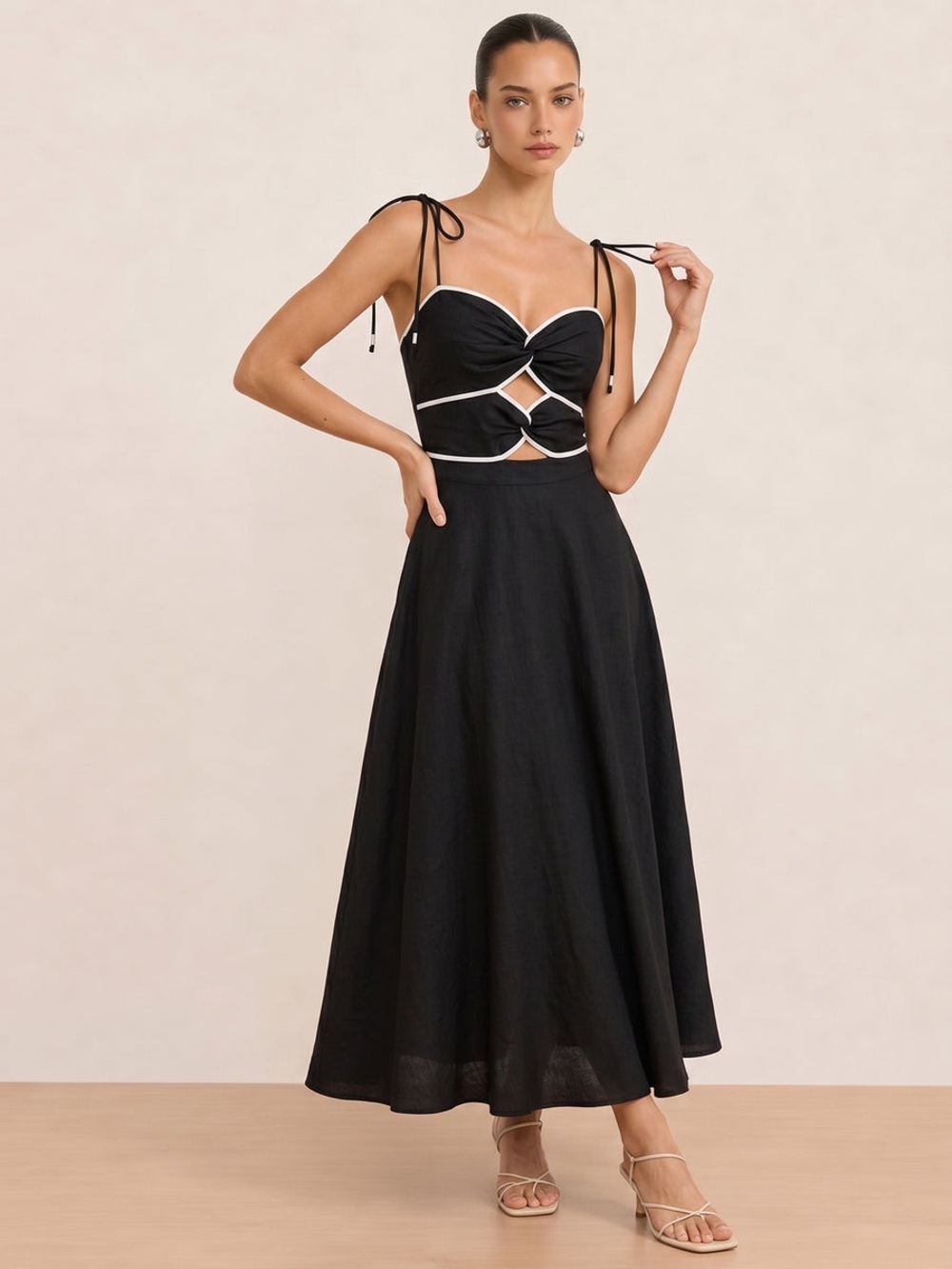 Commense Cutout Tie Strap Maxi Dress